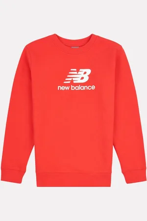 New Balance Red Kids French Terry Stacked Logo Crew 100% Cotton Sweatshirt 10