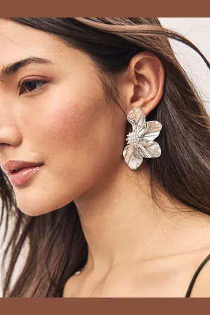 Next Silver Tone Flower Statement Stud Earrings One