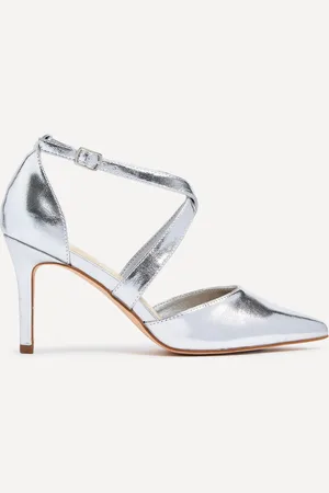 Linzi Runway Faux Leather Stiletto Court Heels With Crossover Front Strap AU 6 (EU 37)