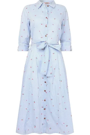 Joe Browns Petite Cherry Striped 100% Cotton Shirt Dress AU 8 Petite