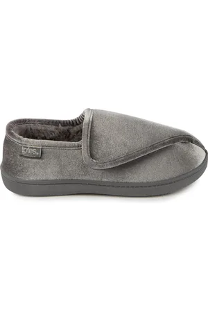 Totes Grey Ladies Isotoner Sparkle Velour Slippers with Touch Fasten Tab AU 6 (EU 36)