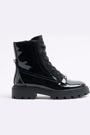 River Island Black Patent Lace Up Boots AU 8 (EU 39)
