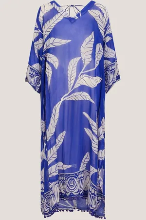 Monsoon Blue Eden Leaf Print Kaftan One