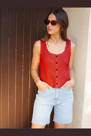 Threadbare Red Mock Button Down Crochet Knitted Vest AU 8