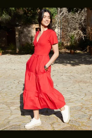 Threadbare 100% Cotton Tiered Jersey Poplin Mix Maxi Dress AU 18