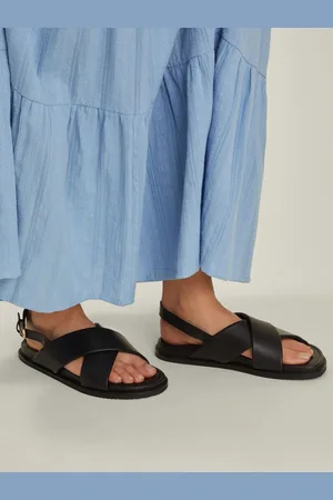 Accessorize Black Cross Strap Leather Sandals AU 10 (EU 41)
