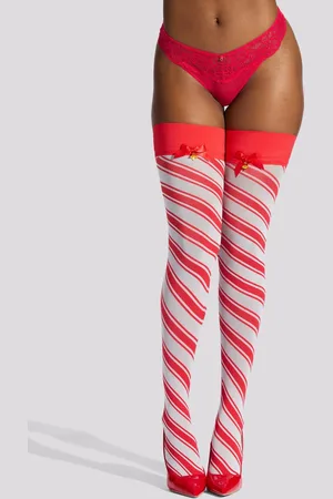 Ann Summers Red Christmas Candy Cane Bow Hold-Ups S