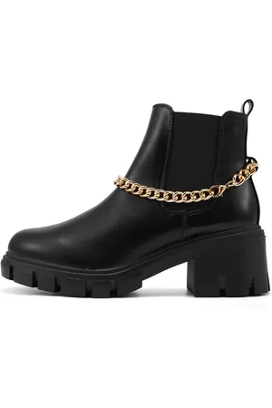 Novo Black Dionysus Chain Detail Chunky Mid Heel Chelsea Boots AU 6 (EU 37)