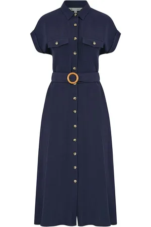 Yumi Viscose Look Midi Shirt Dress With Wooden Belt AU 14