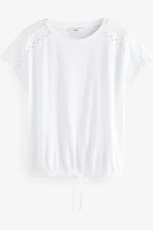 Next White Short Sleeve Bubblehem 100% Cotton T-Shirt AU 18
