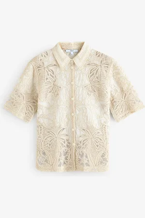 Next Crochet Lace Short Sleeve Holiday Shirt L Reg