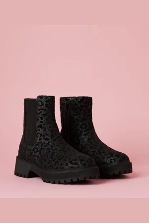 Lipsy London Black Leopard Chunky Ankle Chelsea Boot AU 10 (EU 28)