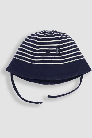 JoJo Maman Bébé Navy Ecru Stripe Stripe Baby Sun Hat Upto 3 Months (50