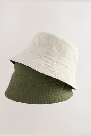 Next Khaki Green/Navy Blue Linen Reversible Bucket Hat 2 Pack L-XL