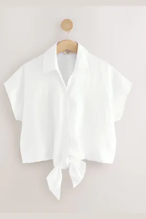 Next 100% Linen Tie Front Short Sleeve Shirt AU 22