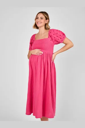 JoJo Maman Bébé Shirred Embroidered Maternity Midi Dress L