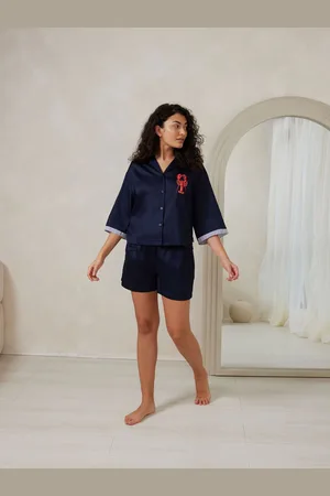 Chelsea Peers Blue Cotton Embroidered Lobster Short Pyjamas Set AU 10