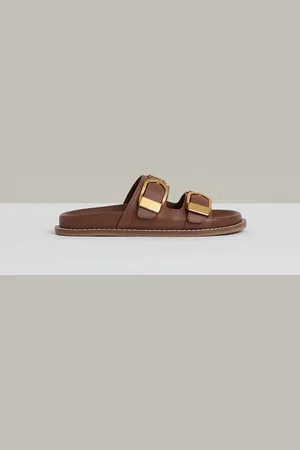Reiss Tan Ella Leather Buckled Slip-On Sandals AU 8 (EU 39)