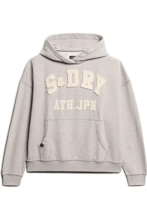 Superdry Grey Marl Athletic Applique Oversize 100% Cotton Hoodie AU 16