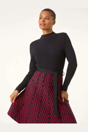 Roman Contrast Skirt Ribbed Jumper Dress AU 16