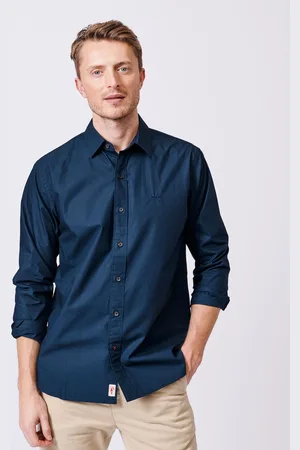 Aubin Navy Chase Poplin 100% Cotton Shirt M