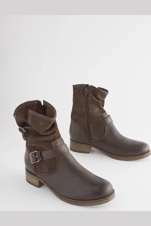 Next Brown Extra Wide Fit Forever Comfort Leather Slouch Ankle Boots AU 10 XW (EU 42)