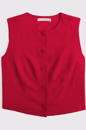 Abercrombie & Fitch Red Cap Sleeve Tailored Button Through Vest medium