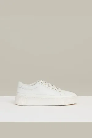 Reiss White Leanne Grained Leather Platform Trainers AU 8 (EU 39)