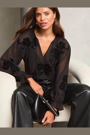 Lipsy London Black 1 Long Sleeve Ruffle Cuff Blouse With Floral Detail AU 8