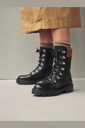 Next Black Leather Forever Comfort Lace-Up Collared Hiker Boots AU 7.5 (EU 38.5)