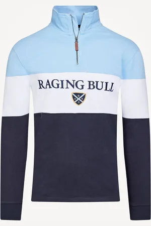 Raging Bull Blue 100% Cotton Cut And Sew Quarter Zip Sweater M