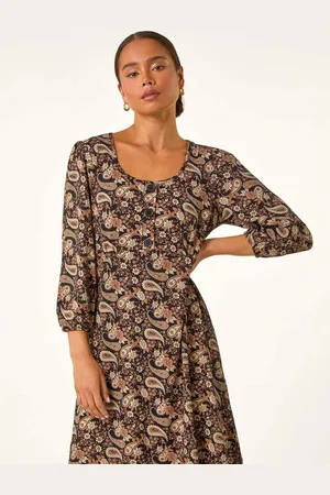 Roman Petite Paisley Print Button Stretch Dress AU 14