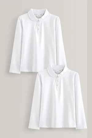 Next Cotton stretch Long Sleeve Frill Collar School Polo Tops 2 Pack (3-14yrs) 4 Years (104cm)