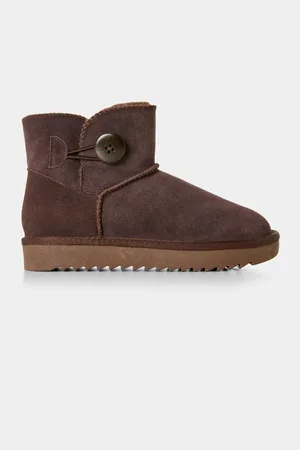 Joe Browns Brown Cosy Sheepskin Real Suede Button Detail Ankle Boots AU 9 (EU 41)