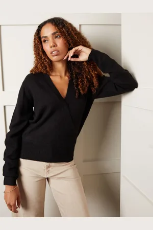 Threadbare Black Wrap Front Knitted Jumper AU 10
