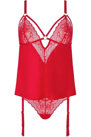 Ann Summers Red Devotion Satin and Lace Cami Set With Suspender XS