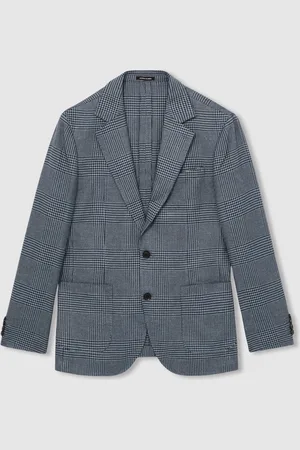 Reiss Blue Gould Regular-Fit Single-Breasted Check Blazer 46
