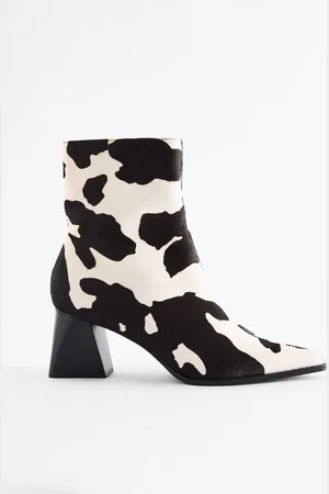 Next Animal Cow Print Leather Forever Comfort Block Heeled Ankle Boots AU 11 (EU 43)