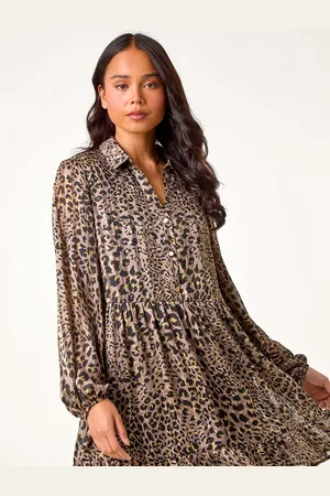 Roman Petite Leopard Print Tiered Frill Hem Dress AU 16
