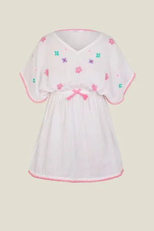 Accessorize White Floral Embroidered 100% Cotton Kaftan 3