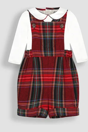 JoJo Maman Bébé Red Tartan Dungarees & Body Set 3