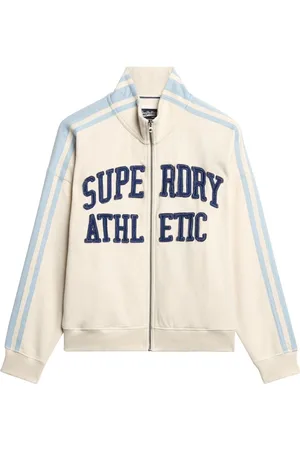 Superdry Turtledove Cream 100% Cotton Athletic Applique Loose Zip Track Jacket AU 8