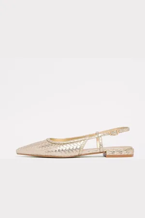 Lipsy London Gold Flat Pointed Toe Faux Leather Ballerina Pumps AU 10 (EU 41)
