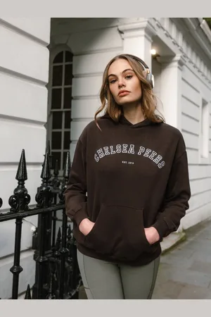 Chelsea Peers Brown Cotton Embroidered Logo Hoodie AU 16