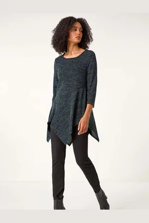 Roman Blue Glitter Hanky Hem Tunic Stretch Top AU 16