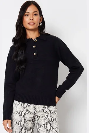 Threadbare Black Polo Collar Knitted Jumper AU 10