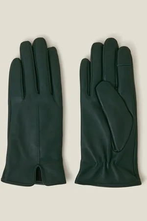 Accessorize Green Fleece Lined Touchscreen Winter Leather Gloves S-M