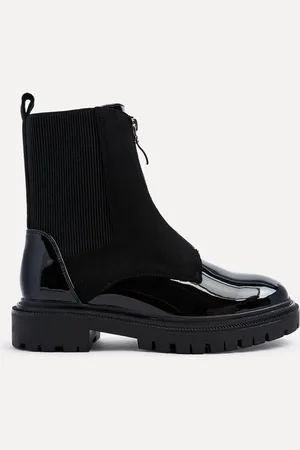Linzi Black Patent Suede Franca Ankle Boots With Zip Detail AU 7 (EU 38)