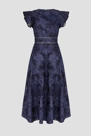 Monsoon Josie Flutter Sleeve Floral Jacquard Midi Dress AU 24