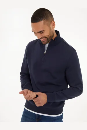 Threadbare Blue Mock T-Shirt Quarter Zip Sweatshirt XXL